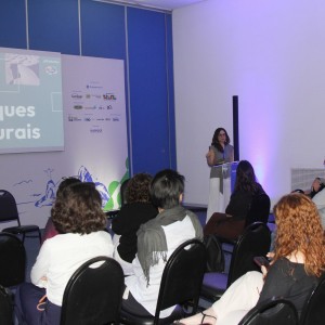 Renata Mendes, do Semeia, moderou debate sobre parques naturais, no Hub Temático